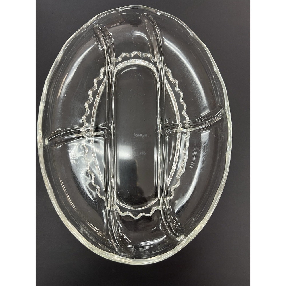Vintage VIKING 13.25" Princess Clear Oval 5 Part Divided Relish Blown Glass (137
